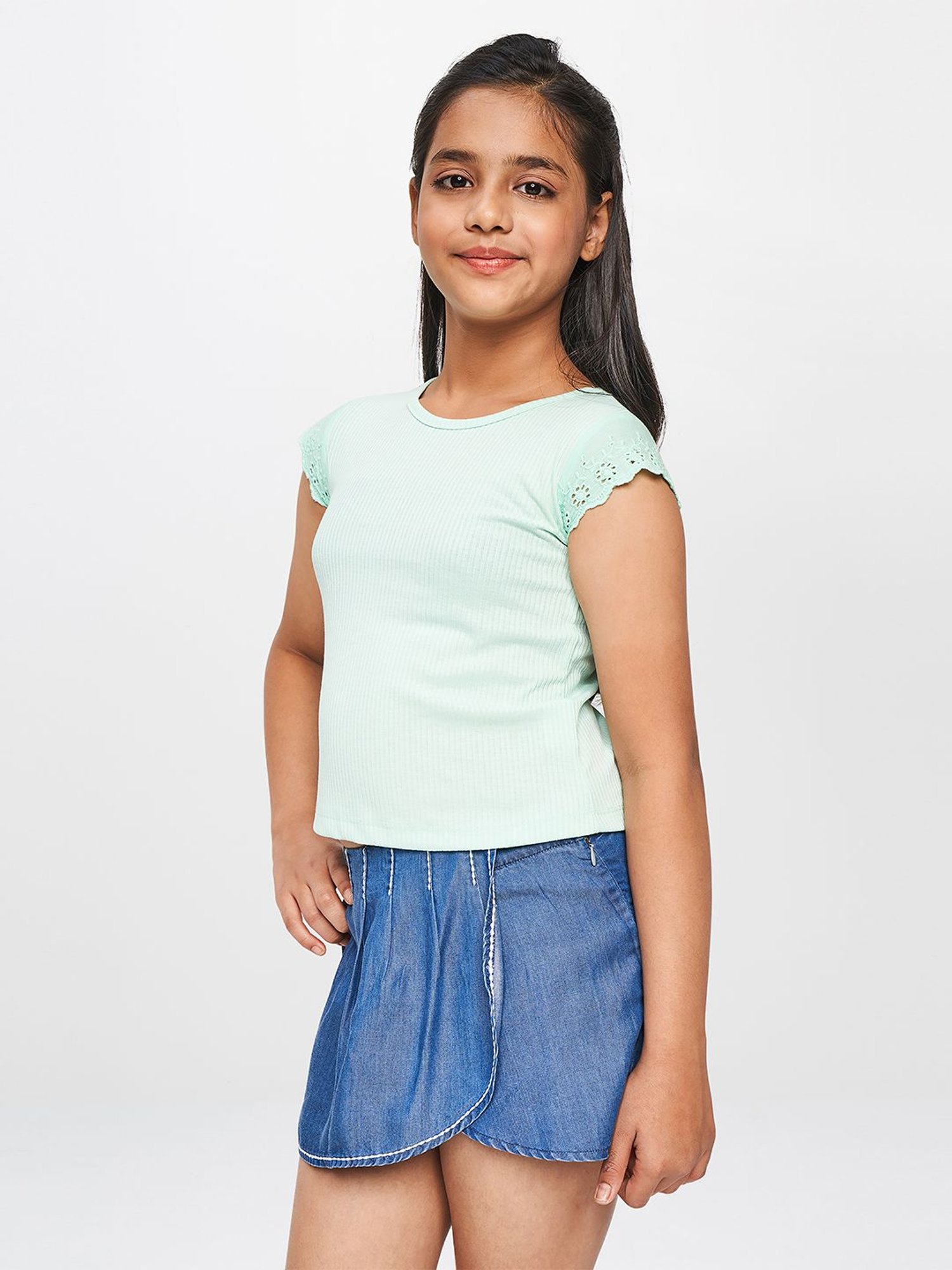 Buy Global Desi Girl Mint Slim Fit Top for Girls Clothing Online