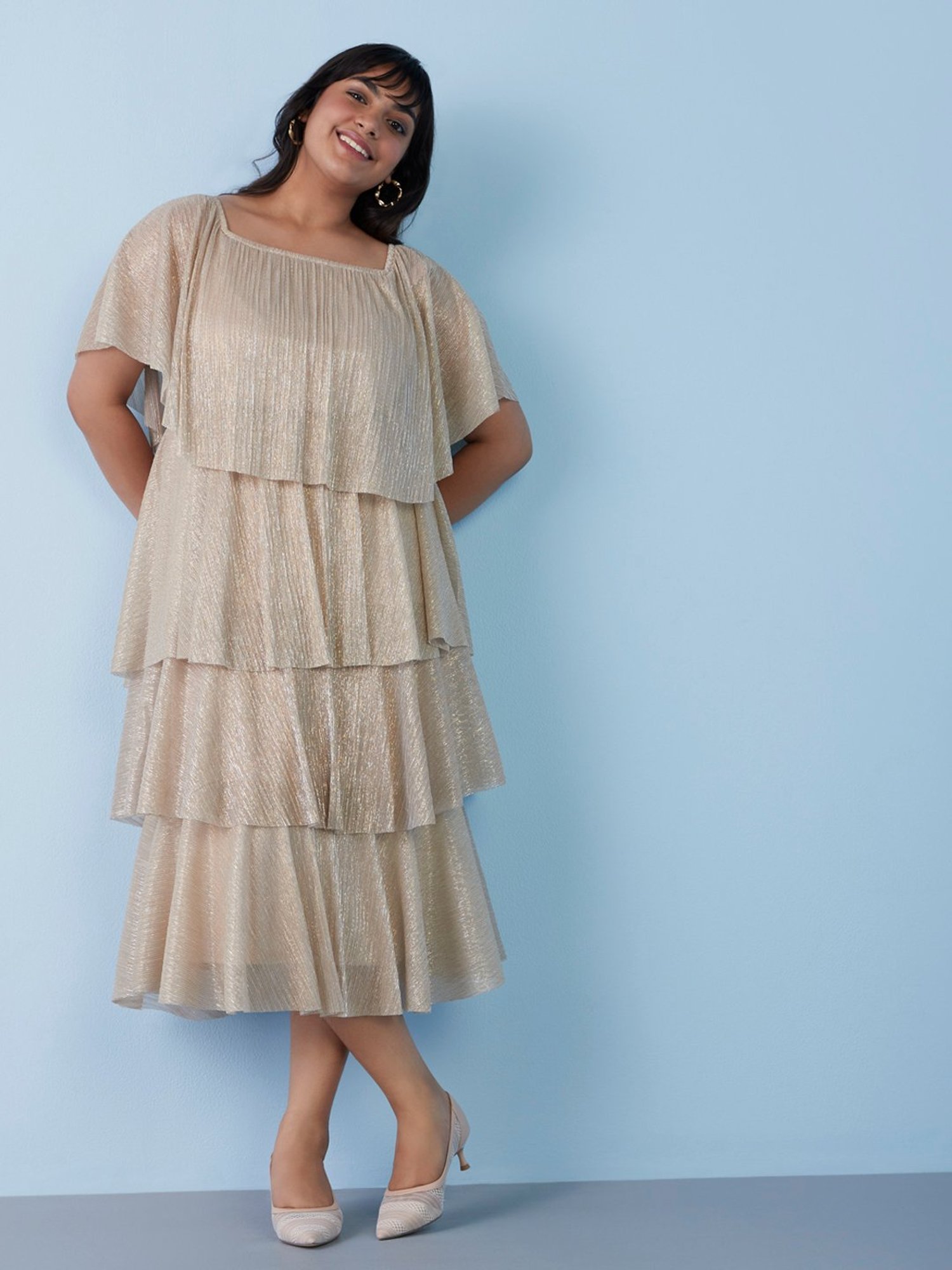 ワンピース MISTREASS Sheer Shiny Gather TieredDress Sheer Shiny Gather Tiered Dress - MISTREASS