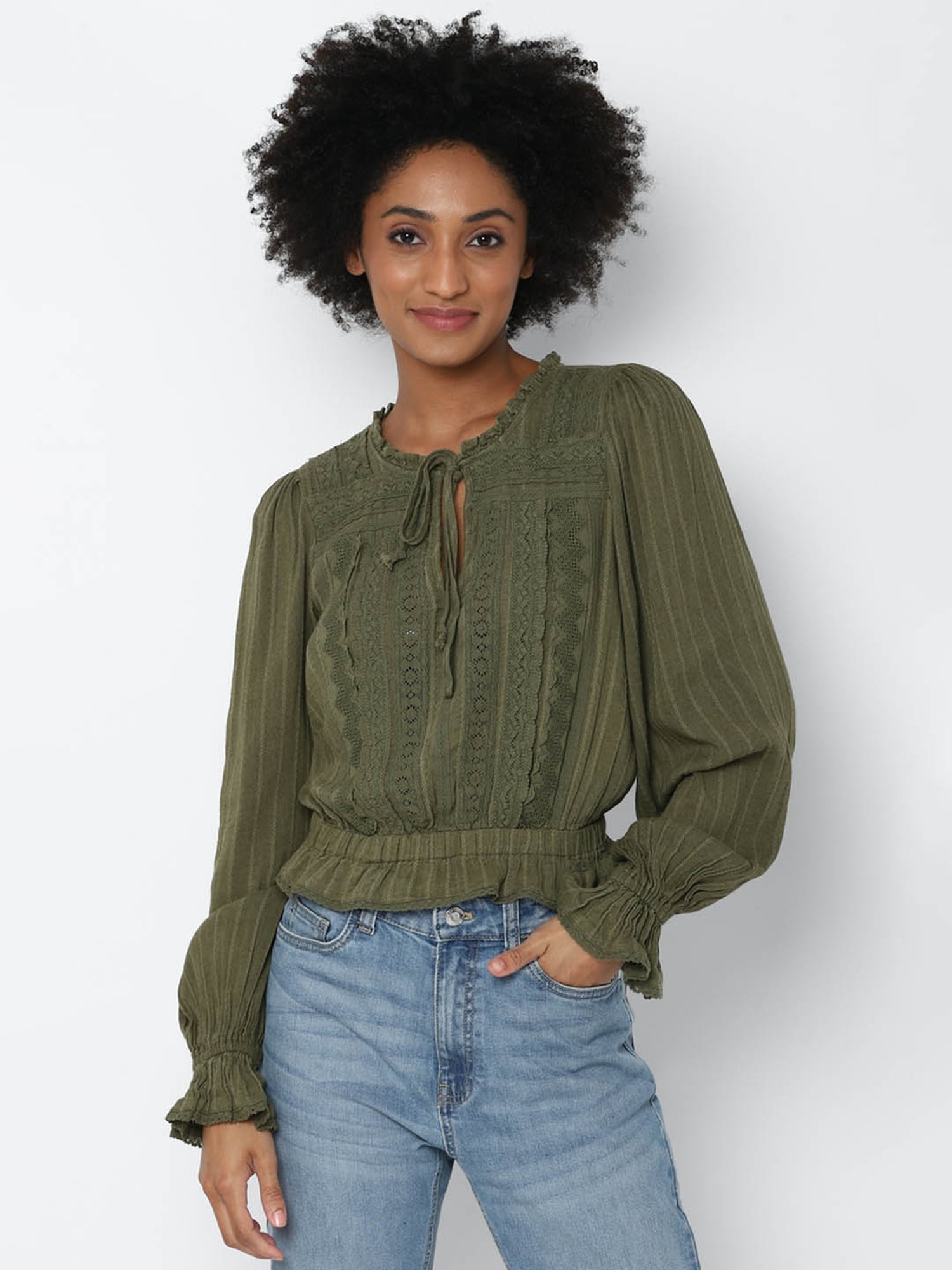 Buy American Eagle Outfitters Green Lace Crop Top for Women Online @ Tata  CLiQ