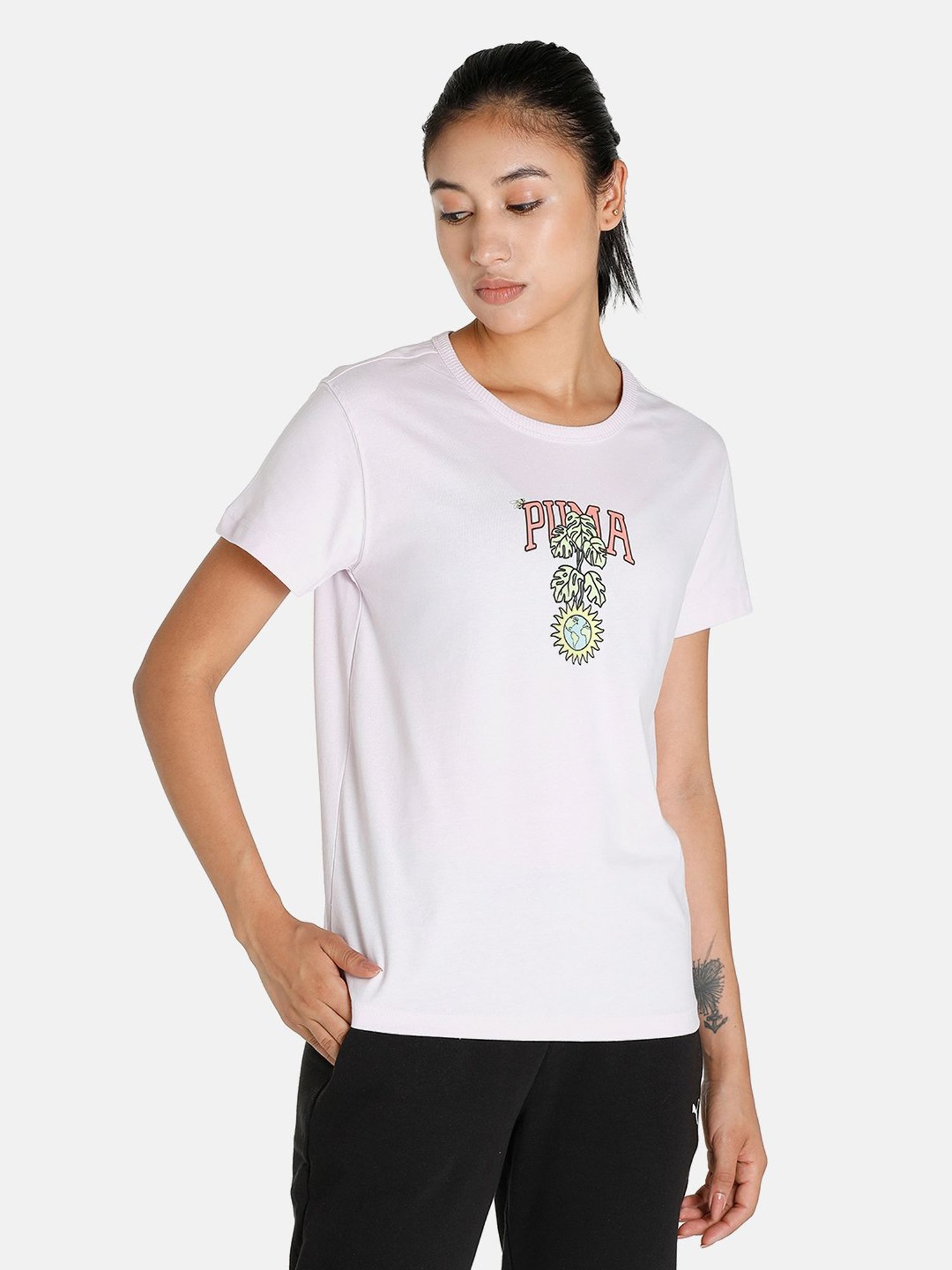 Puma Downtown Women's Relaxed Graphic T-Shirt, White, XS