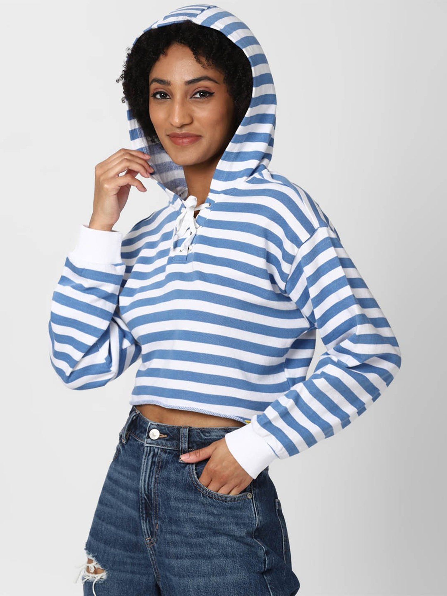 Buy Forever 21 Blue & White Striped Sweatshirt for Women Online @ Tata CLiQ