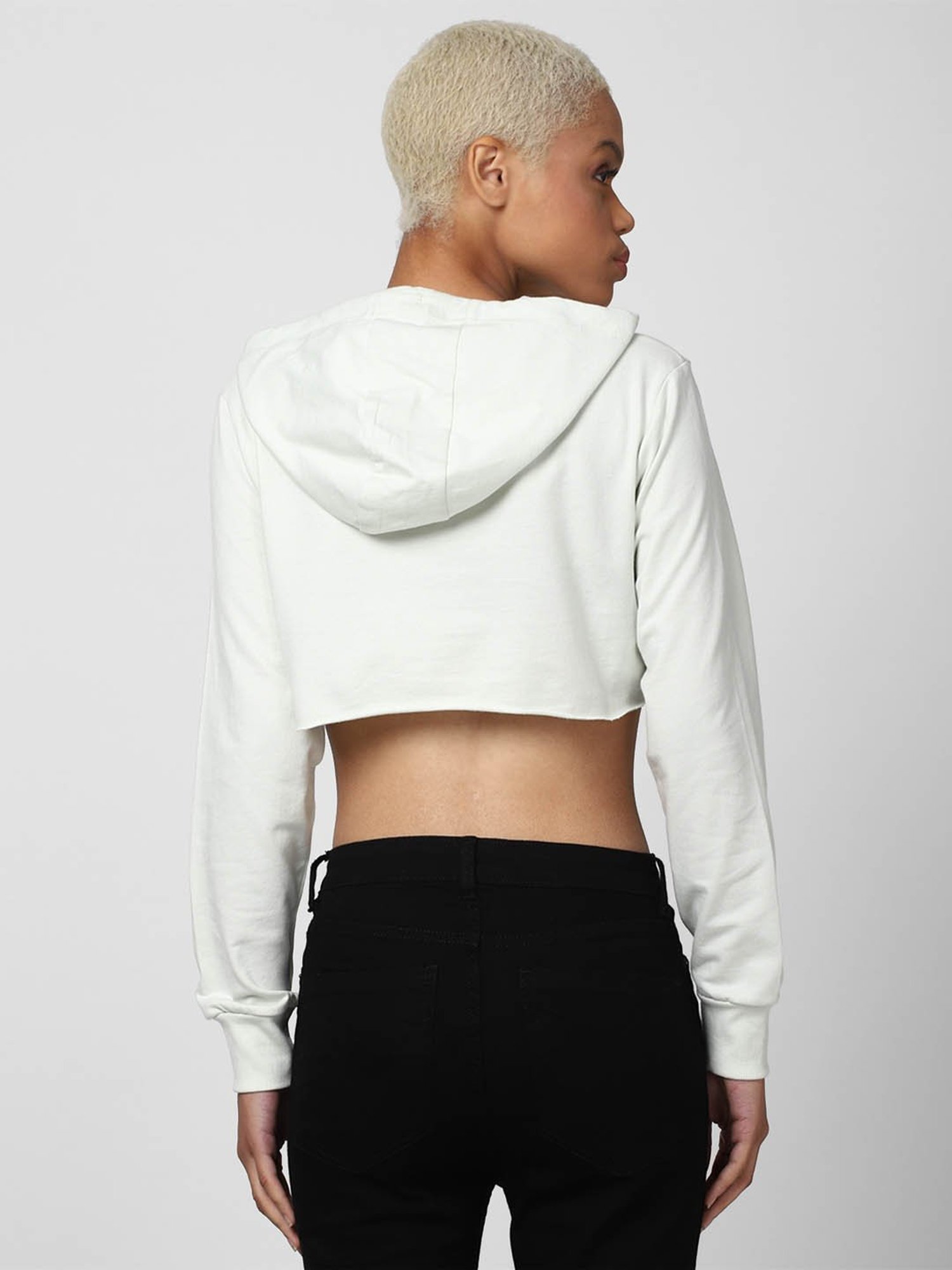 All white outlet crop top hoodie