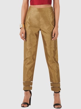 Buy Women Golden Poly Silk Fitted Pants  Plus Size  Indya