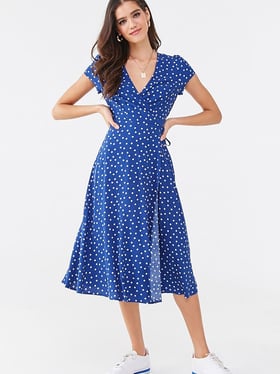 Buy Forever 21 Blue & White Polka Dot Wrap Dress for Women Online @ Tata  CLiQ