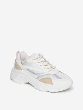 Buy LUNA BLU by Westside White Mesh Pattern Chunky Sneakers Online