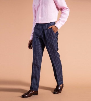 Buy Navy Linen Trouser for Men  Beyours  Page 2