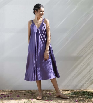 Buy Kharakapas Orchid Purple Hydrangea Handkerchief Midi Dress only at Tata CLiQ Luxury