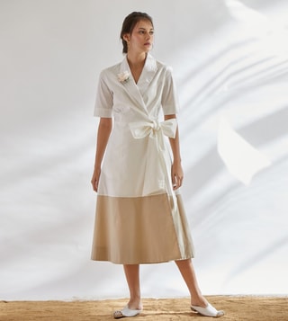 Buy House Of Three Diffusion Ivory & Beige Artha Wrap Dress only at Tata CLiQ Luxury