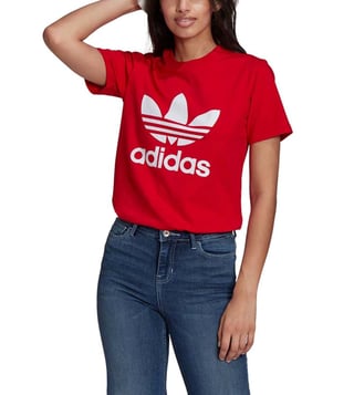 Grape Advarsel næve Buy Adidas Originals Red Logo Trefoil Regular Fit T-Shirt for Women Online  @ Tata CLiQ Luxury