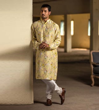 Payal Singhal Yellow Printed Silk Kurta 