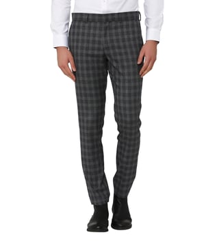 Buy HANCOCK Black Mens Slim Fit Checked Trousers  Shoppers Stop
