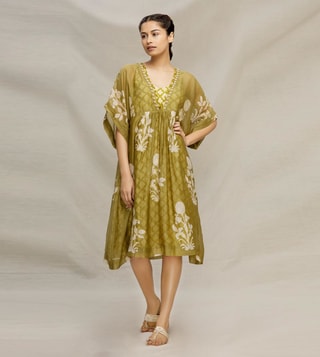 Buy Myoho Mehndi Green Chanderi Arooj Dress With Slip only at Tata CLiQ Luxury