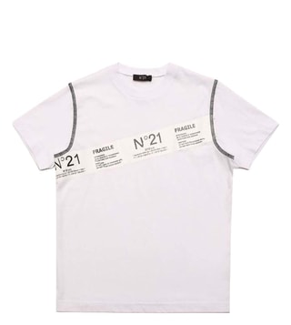 Buy N21 Kids White Logo Tape Relaxed Fit T-Shirt for Boys Online