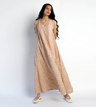 Buy Two Fold All That Shimmers Sand Shimmer A Line Handwoven Silk Dress only at Tata CLiQ Luxury