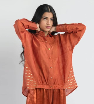 Buy Two Fold All That Shimmers Sun Gold Side Gusset Handwoven Silk Shirt only at Tata CLiQ Luxury