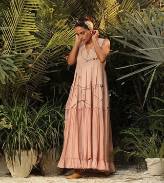 Buy Kharakapas Pink Floral Tiered Dress only at Tata CLiQ Luxury