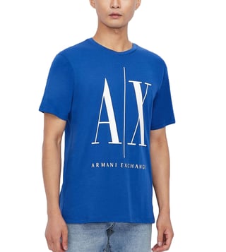 Buy Armani Exchange Blue Logo Regular Fit T-Shirt for Men Online @ Tata  CLiQ Luxury