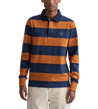 Buy Dark Mustard Orange Striped Regular Fit Polo T-Shirt for Men Online @ Tata CLiQ Luxury