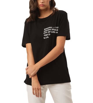 Buy Kendall + Kylie Black Printed Regular Fit T-Shirt for Women