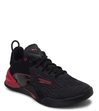 Puma black hot sale red sneakers