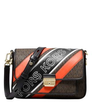 Buy Michael Kors Brown Multi Bradshaw Striped Cross Body Bag for