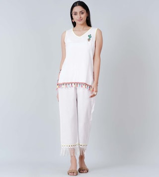 Buy White Summer Top With Pants Set for Women Online @ Tata CLiQ Luxury
