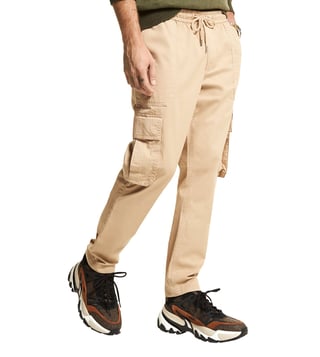 Red Chief Khaki Solid Regular Fit Trouser For Men