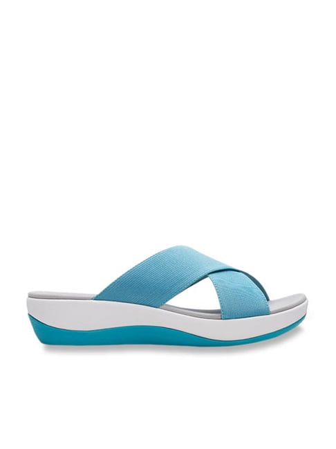 Clarks Women's Arla Elin Sky Blue Cross Strap Wedges