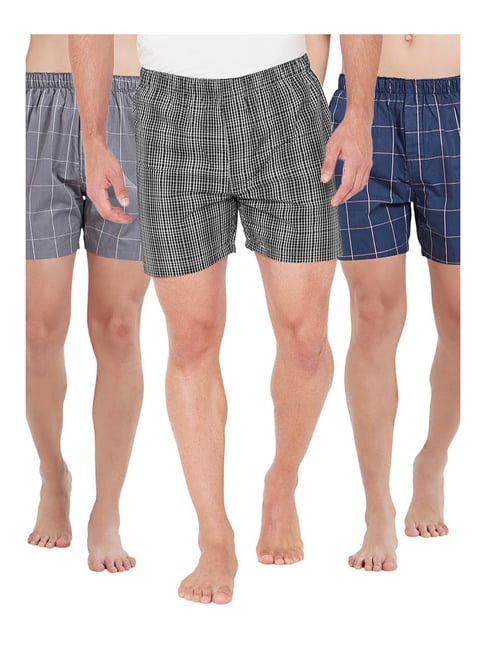 XYXX Navy Blue & White Checks Cotton Boxers (Pack Of 3)-picture-46