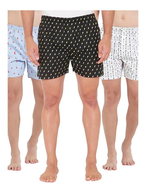 XYXX White, Black & Sky Blue Printed Cotton Boxers (Pack Of 3)-picture-10