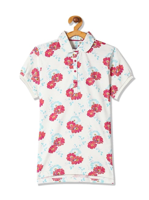 Buy Polo Kids White Floral Polo T-Shirt for Girls