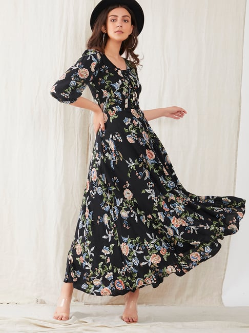 Buy Zink London Black Floral Print Maxi Dress for Women Online @ Tata CLiQ