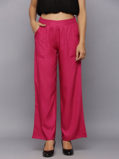 Amaiva Hot Pink Mid Rise Palazzos