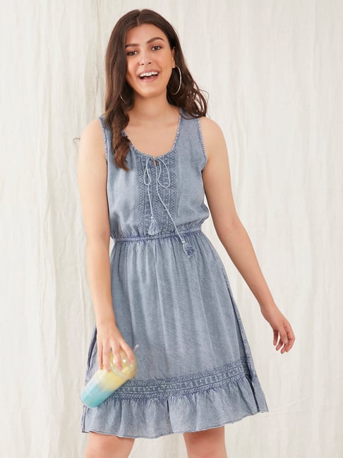 Zink London Blue Lace Dress Price in India
