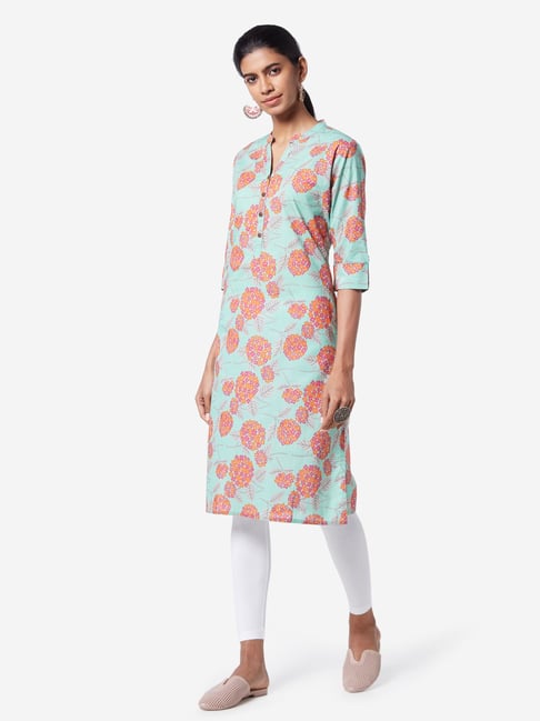 Buy Utsa by Westside Turquoise Floral Print Straight Kurta for Women ...