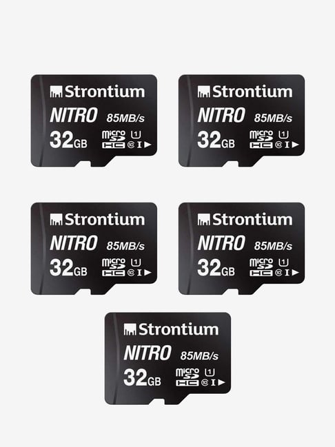 Strontium Nitro Class 10 32GB SDHC UHS-I Memory Card Pack of 5 (SRN32GTFU1QR, Black)