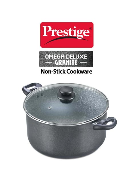 Prestige Omega Black Deluxe Granite 280 mm Stock Pot with Lid Set of