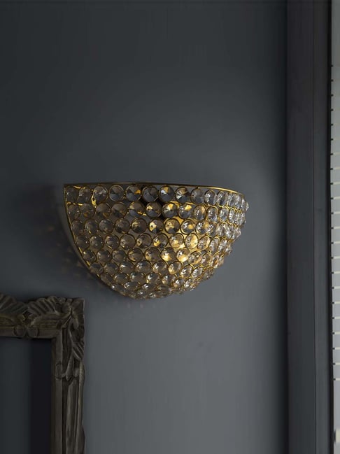 Homesake Golden Crystal Round Wall Sconce Lamp - Set of 1