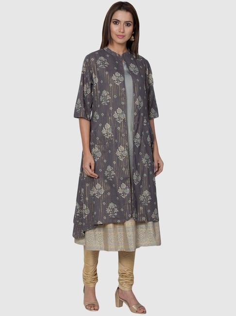 Buy BIBA Cream Coloured Anarkali Churidar Kurta With Ethnic Jacket - Kurta  Sets for Women 1424334 | Myntra