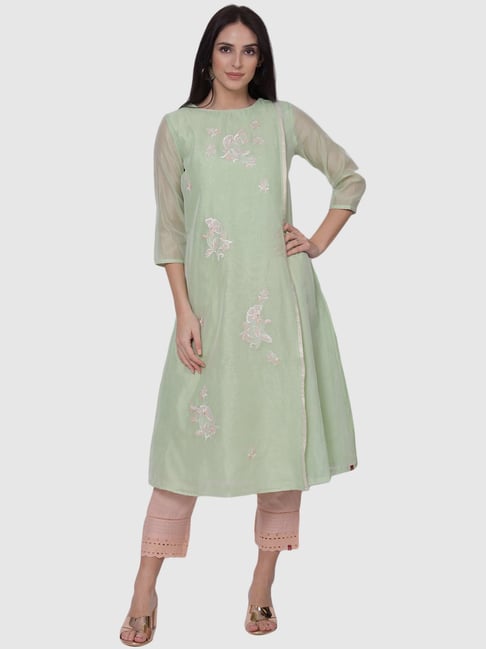 Biba Mint Green Woven Pattern A Line Kurta Price in India