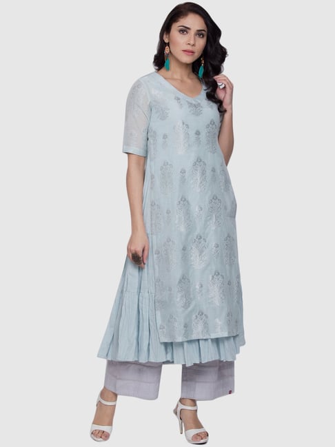 Biba Blue Woven Pattern Anarkali Kurta Price in India