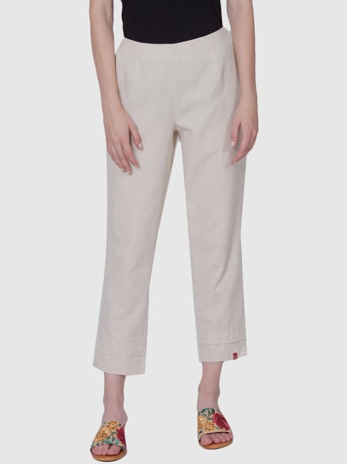Buy Biba Beige Cotton Solid Pants for Women Online Tata CLiQ