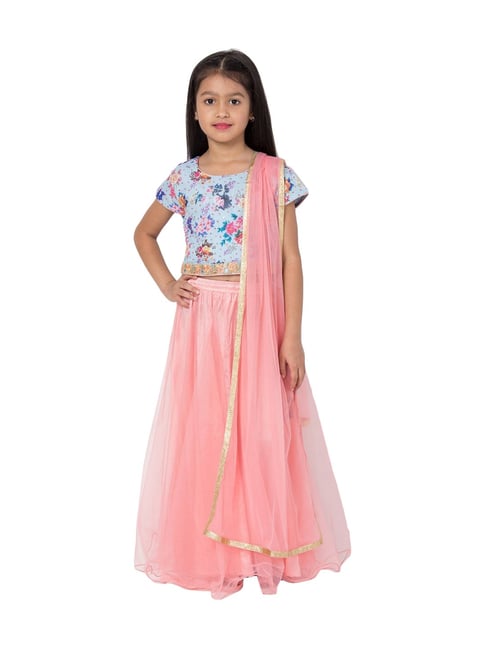 BIBA Girls Blue & Pink Floral Print Lehenga & Choli With Dupatta from ...