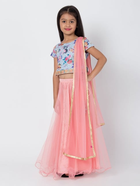 BIBA Girls Blue & Pink Floral Print Lehenga & Choli With Dupatta from ...