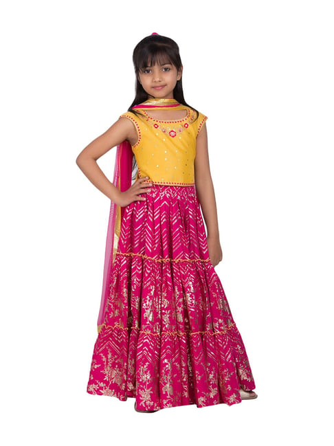 Buy Biba Girls Yellow & Pink Lehenga & Choli With Dupatta for Girls ...