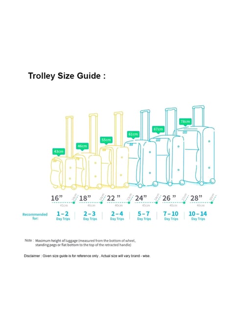 trolley bags size chart in cm