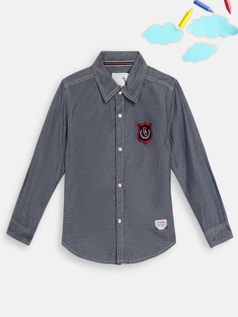 Blue Giraffe Kids Grey Cotton Textured Shirt-picture-27