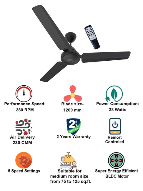 Buy Atomberg Efficio 1200 mm 3 Blades Ceiling Fan (Matt Black) Online