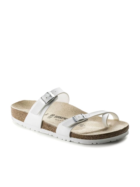 white birkenstocks toe strap