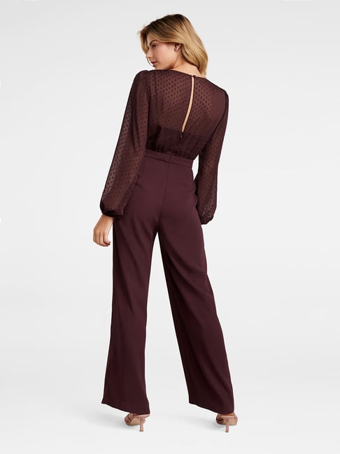 Buy FOREVER NEW Burgundy Solid Full Sleeves Polyester Women Jumpsuits